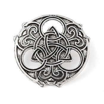 Tibetan Style Alloy Brooches, Flat Round with Trinity Knot, Antique Silver, 37x37.5x3mm