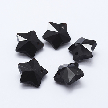 Transparent Glass Pendants, Faceted, Star Charms, Black, 13x13.5x7mm, Hole: 1mm