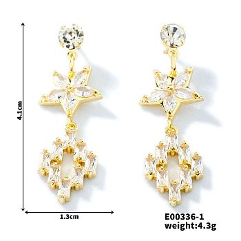 Cute Hollow Out Flower Stud Earrings with Rhinestones, Golden, 41x13mm