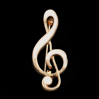 Alloy Enamel Brooch for Clothes Backpack, Musical Note, White, 39x16x10mm
