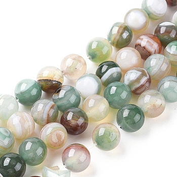 Natural Striped Agate/Banded Agate Beads Strands, Dyed & Heated, Round, Dark Sea Green, 6mm, Hole: 1mm, about 63pcs/strand, 14.57 inch(37cm)