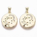 Brass Micro Pave Cubic Zirconia Pendants, Nickel Free, Flat Round, Clear, Real 18K Gold Plated, 18.5x16x2mm, Hole: 2x3mm(KK-R130-022G-NF)