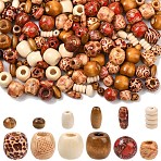 240Pcs 12 Styles Mixed Shapes Wood Beads, Mixed Color, 8~16x8~17x7~17mm, Hole: 2.5~8mm, 20pcs/style (WOOD-YW0001-73)
