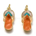 Brass Enamel Pendants, Long-Lasting Plated, Real 18K Gold Plated, with Jump Ring, Slipper, Orange, 18x8x3.7mm, Hole: 2.3mm(X-KK-B026-25G)