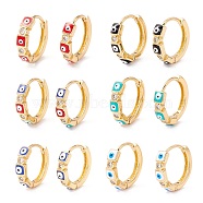 Square with Evil Eye Enamel Huggie Hoop Earrings for Women, Real 18K Gold Plated Cubic Zirconia Small Hoop Earrings, Mixed Color, 3x14mm, Pin: 1mm(EJEW-I260-45G-NR)