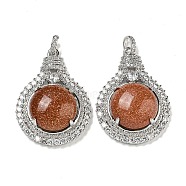 Synthetic Goldstone with Clear Cubic Zirconia Pendants, Lamp Bulb Charms with Rack Plating Brass Findings, Platinum, Cadmium Free & Lead Free, 35x25x8.8~9.6mm, Hole: 2.8x3.9mm(G-G133-01P-20)