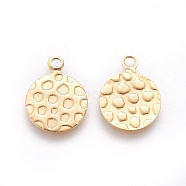Ion Plating(IP) 304 Stainless Steel Pendants, Textured, Flat Round with Bumpy, Golden, 16x12x1mm, Hole: 1.8mm(STAS-E455-01G-12mm)