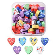 65Pcs Handmade Polymer Clay Beads, Heart, Mixed Color, 8~11x9~10.5x4~5mm, Hole: 1.2~1.6mm(CLAY-YW0001-68)