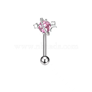 Titanium Alloy Pink Cubic Zirconia Eyebrow Curved Barbell Rings, Cartilage Earrings, Stainless Steel Color, Planet, 8mm(WGA8E4A-04)