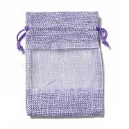 Linen Pouches, Drawstring Bags, with Organza Windows, Rectangle, Lilac, 14x10x0.5cm(ABAG-I009-02B)