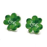 Saint Patrick's Day Theme Acrylic & 304 Stainless Steel Stud Earring for Women Men, Clover, 15x15mm(EJEW-H112-01A)