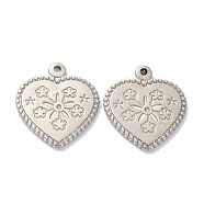 304 Stainless Steel Pendants Rhinestone Settings, Heart with Flower Pattern, Stainless Steel Color, fit for 1mm rhinestone, 22.5x20x2mm, Hole: 1.6mm(STAS-K216-06P)
