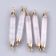 Electroplate Natural Rose Quartz Links connectors, with Iron Findings, Column, Golden, 44~45x5mm, Hole: 1.8mm(G-S344-73H)