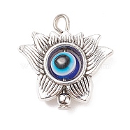 Tibetan Style Alloy Pendants, with Evil Eye Resin Beads, Flower, Antique Silver, 20x19.5x6mm, Hole: 2.3mm(PALLOY-JF01585)