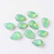 Faceted Teardrop K9 Glass Rhinestone Cabochons, Grade A, Pointed Back & Back Plated, Palace Green Opal, 10x7x4mm(RGLA-I001-10x7mm-032)