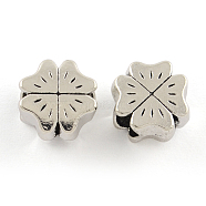 Tibetan Style Alloy European Large Hole Beads, Cadmium Free & Lead Free, Clover, Antique Silver, 10x10x6mm, Hole: 4mm, about 558pcs/1000g(TIBEP-R304-096AS-LF)