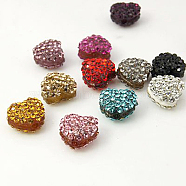 Resin Rhinestone Beads, Grade A, Heart, Mixed Color, 12x11x8mm, Hole: 2mm(RESI-D011-3)