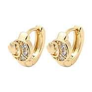 Brass Micro Pave Cubic Zirconia Hoop Earrings for Women, Moon & Star, Light Gold, 12x8mm(EJEW-E295-22KCG)