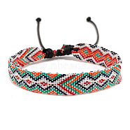 Cotton Braided Rhombus Cord Bracelet, Ethnic Tribal Adjustable Bracelet for Women, Green, Inner Diameter: 7-1/8~9-7/8 inch(18~25cm)(PW-WG48792-03)