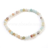 Natural Flower Amazonite Stretch Bracelets, with 925 Sterling Silver Spacer Beads, Round, 2-1/8 inch(5.5cm)(BJEW-JB03797-02)