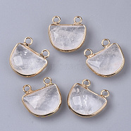Natural Quartz Crystal Semi Circle Pendants, Rock Crystal, with Golden Tone Brass Open Back Bezel, Faceted, Half Round, 18x17.5x6.5mm, Hole: 2mm(G-S359-011H)