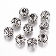 Alloy European Beads, Rondelle, Large Hole Beads, Hollow, Antique Silver, 10x9mm, Hole: 5mm(MPDL-G007-05AS)