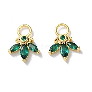 Glass Charms, with Brass Findings, Green Leaf Charm, Real 18K Gold Plated, 12x9x2.5mm, Hole: 2.6mm(KK-F867-12G)