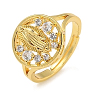 Flat Round with Saint Rack Plating Brass Micro Pave Cubic Zirconia Adjustable Rings, Lead Free & Cadmium Free, Real 18K Gold Plated, Inner Diameter: 16.2mm, 13mm(RJEW-I105-04G-01)