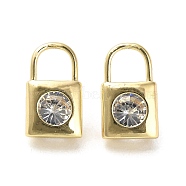 Brass Pendants, with Glass, Long-Lasting Plated, Lock Charm, Golden, 16.5x10x7mm, Hole: 5.8x6mm(KK-K355-10G)