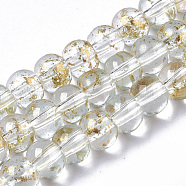 Transparent Spray Painted Glass Bead Strands, with Golden Foil, Round, Clear, 4~5mm, Hole: 0.9~1.2mm, about 95~103pcs/Strand, 13.78 inch~14.88 inch(35~37.8cm)(GLAA-N035-03A-B09)