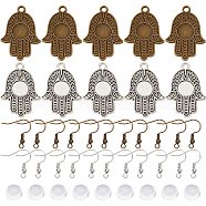 DIY Blank Dome Earrings Making Kit, Include Hamsa Hand Alloy Pendant with Tray, Half Round Glass Cabochons, Brass Earring Hooks, Antique Bronze & Antique Silver, 120Pcs/box(DIY-SC0021-59)