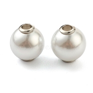 Plastic Imitation Pearl Beads, with Stainless Steel Color Plated 304 Stainless Steel Cores, Round, White, 12x13mm, Hole: 3.5mm(STAS-Z009-01A-P)