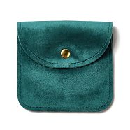 Velvet Jewelry Storage Pouches, Square Jewelry Bags with Golden Tone Snap Fastener, for Earring, Rings Storage, Teal, 9.8x9.8x0.75cm(ABAG-C003-02B-04)