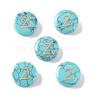 Synthetic Turquoise Beads, with Golden Tone Brass Slices, Flat Round with Letter, Letter Z, 15x5.5mm, Hole: 1.4mm(G-A238-02Z)