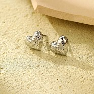 Non-Tarnish 304 Stainless Steel Stud Earrings, for Women, Herat, Stainless Steel Color, 10x12mm(EJEW-S230-02P)