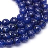 Natural White Jade Bead Strands, Dyed, Faceted, Round, Dark Blue, 8~9mm, Hole: 1mm, about 46pcs/strand, 14.76~14.96 inch(37.5~38cm)(G-R346-8mm-04)