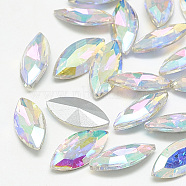 Pointed Back Glass Rhinestone Cabochons, Back Plated, Faceted, Horse Eye, Crystal AB, 18x9x5mm(RGLA-T083-9x18mm-05)