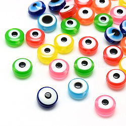 Resin Beads, Flat Round, Evil Eye, Mixed Color, 7.5~8x5~6mm, Hole: 1.8~2mm(X-RESI-S339-6x8-M)
