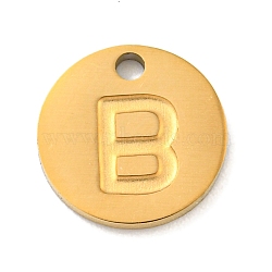 Ion Plating(IP) 304 Stainless Steel Pendants, Laser Cut, Flat Round with Letter Charm, Golden, Letter B, 10x1mm, Hole: 1.4mm(FIND-M017-02G-B)