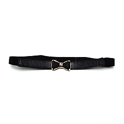 Bowknot PU Elastic Belt, with Alloy Clasp, for Woman, Black, 24-3/4 inch(63cm)(AJEW-WH0280-02LG-B)