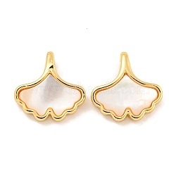 Natural Shell & Brass Gingko Leaf Charms, Real 18K Gold Plated, 13x12.5x4mm, Hole: 2.5x2mm(KK-P275-06G)