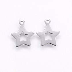 304 Stainless Steel Charms, Star, Stainless Steel Color, 12x10x0.5mm, Hole: 1mm(STAS-E438-66P)