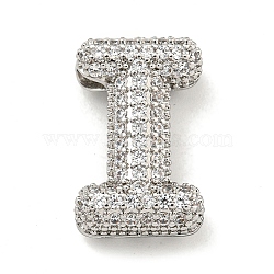 Platinum Plated Brass Micro Pave Cubic Zirconia Pendants, Letter Charms, Letter I, 19x18x6.5mm, Hole: 3.5x2mm(KK-L073-001P-I)