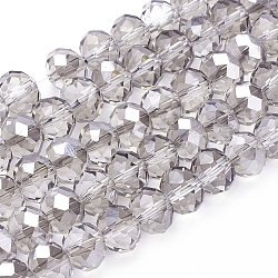 Electroplate Glass Beads Strands, Half Silver Plated, Faceted, Rondelle, Clear, 10x7mm, Hole: 1mm, about 70~72pcs/strand, 18 inch(X-GR10MMY-01S)