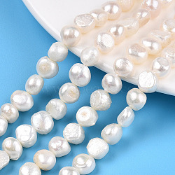 Natural Cultured Freshwater Pearl Beads Strands, Baroque Pearls Keshi Pearl Beads, Two Sides Polished, Seashell Color, 7~9.5x8~10.5x5~8.5mm, Hole: 0.6mm, about 40~42pcs/strand, 13.66~14.13 inch(34.7~35.9cm)(PEAR-N014-08E)