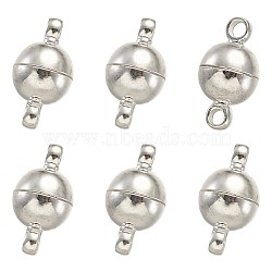Brass Magnetic Clasps with Loops, Nickel Free, Round, Silver Color Plated, 11.5x6mm, Hole: 1.2mm(KK-TA0007-35-NF)