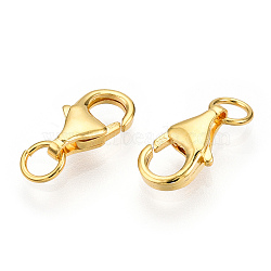 925 Sterling Silver Lobster Claw Clasps, with Jump Ring, with 925 Stamp, Real 18K Gold Plated, 9x5.5x2.5mm, Hole: 2.2mm(STER-T004-82B-G)