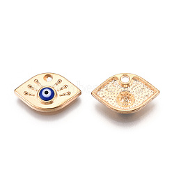 Rack Plating Light Gold Tone Alloy Enamel Pendants, Cadmium Free & Nickel Free & Lead Free, Evil Eye Charms, Blue, 13.5x21x4mm, Hole: 2mm(PALLOY-T077-226)