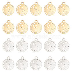 20Pcs 2 Colors 201 Stainless Steel Pendants, Laser Cut, Manual Polishing, Flat Round with Yin Yang, Mixed Color, 14x12x1mm, Hole: 1.6mm, 10pcs/color(STAS-DC0010-32)