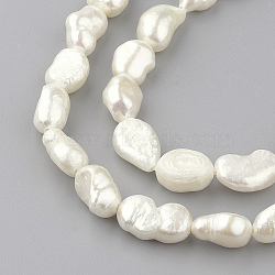 Natural Cultured Freshwater Pearl Beads Strands, Oval, Seashell Color, 8~14x7~9x4~7mm, Hole: 0.8mm, about 34pcs/strand, 13.78 inch(35cm)(PEAR-R064-55)